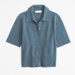 Abercrombie x Kathleen Post Women's Blue Short-Sleeve Polo Cardigan Size XL